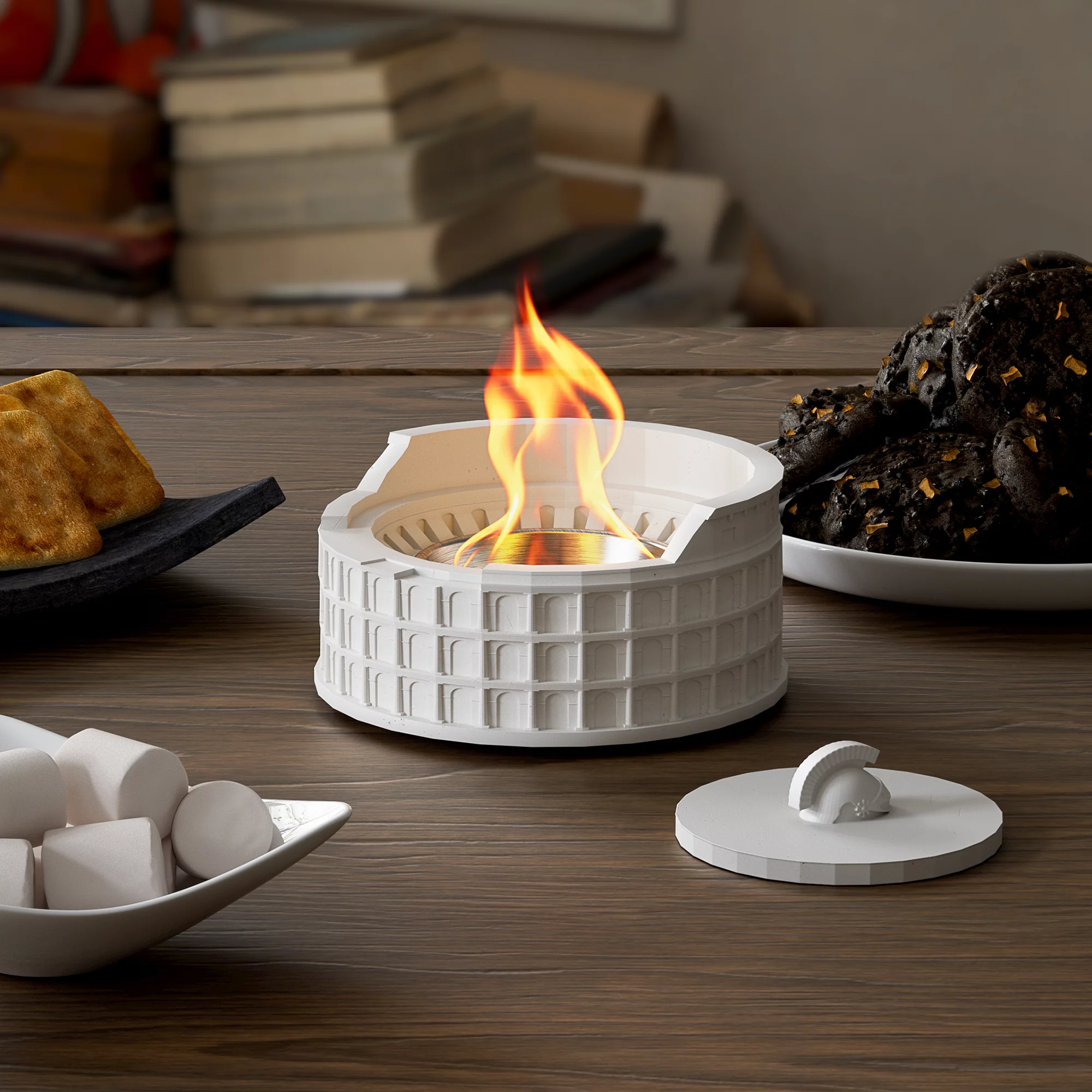 Retro Tabletop Colosseum Fire Pit Smores Maker for Indoors and Outdoors