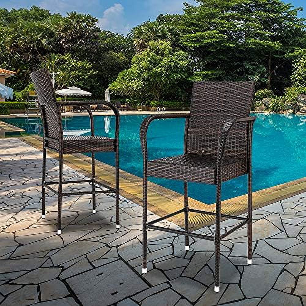 ASDRFYU Outdoor Patio Wicker Barstools   All Weather Patio  Rattan  Chairs with Footrest and Armrest for Garden Lawn Backyard