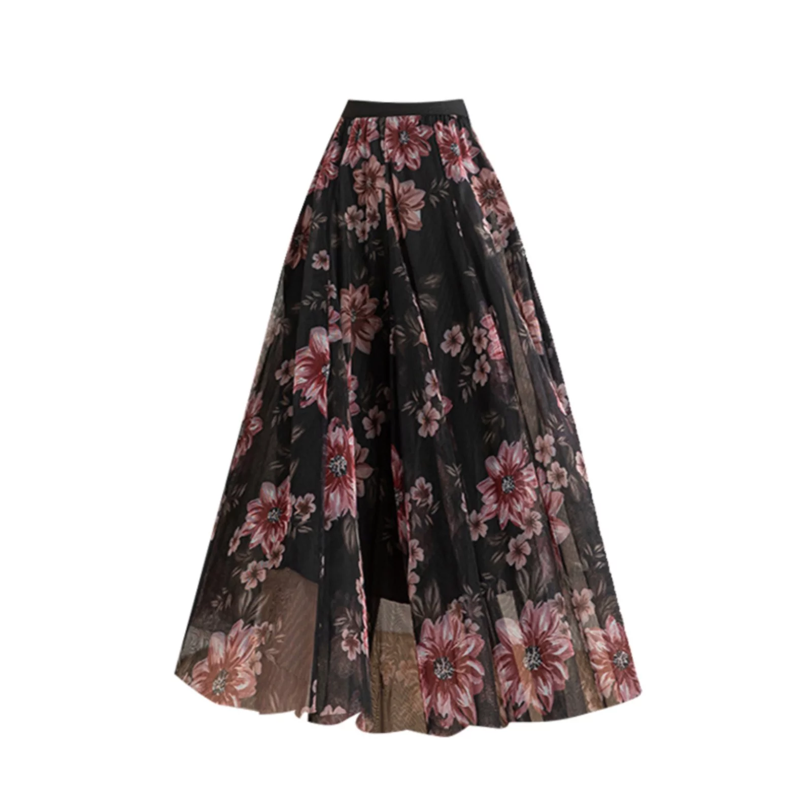 Winter Skater Skirt Summer Women'S Printed Skirt Elastic High Waist Pattern Three Layer Mesh Large Swing Skirt Skirt Sets For Women