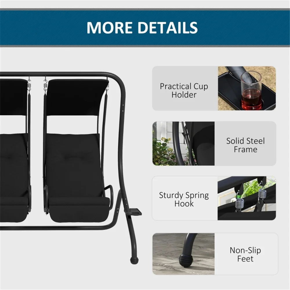 Yahaolhgd swing chair 2 seater patio swing set with stand heavy-duty black