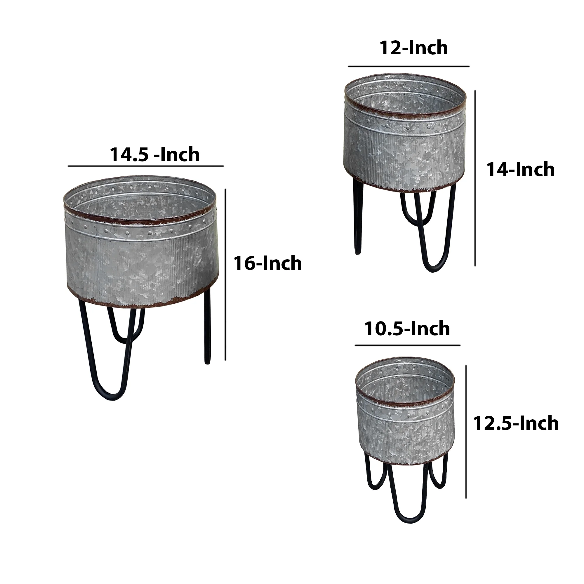 HQZX Galvanized Sheet Planter Tubs,Iron Powder Coated Hairpin Legs,Set of 3,Gray