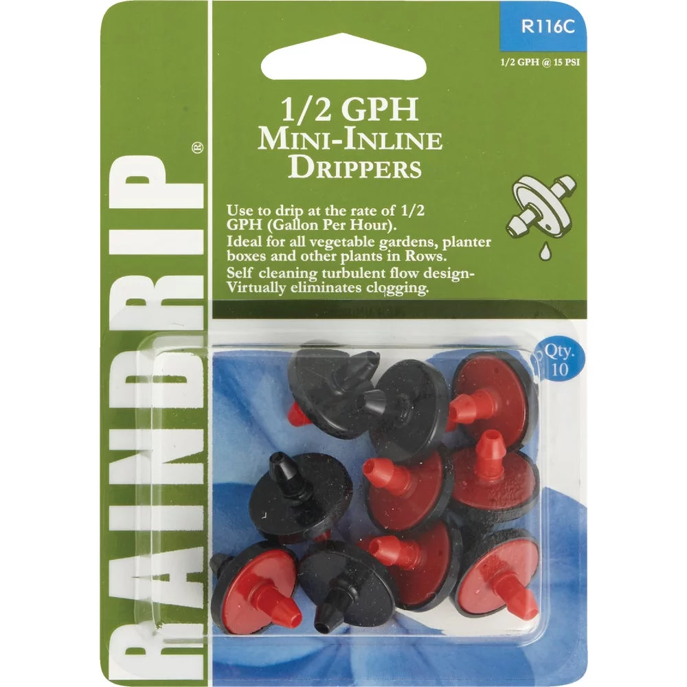 2 PK, Raindrip R116CT-Raindrip 1/2 GPH Mini In-Line Dripper (10-Pack)