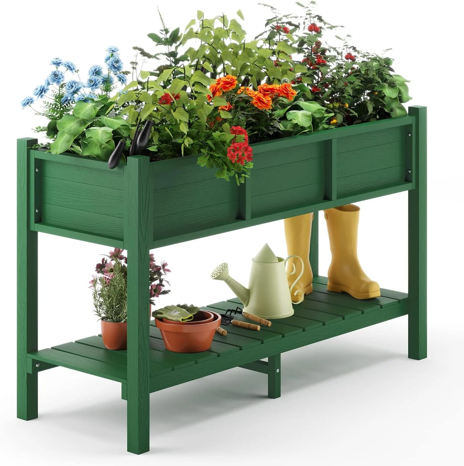Poly Elevated Planter Box with Tools & Storage, 47x18x29 in, Weather Resistant