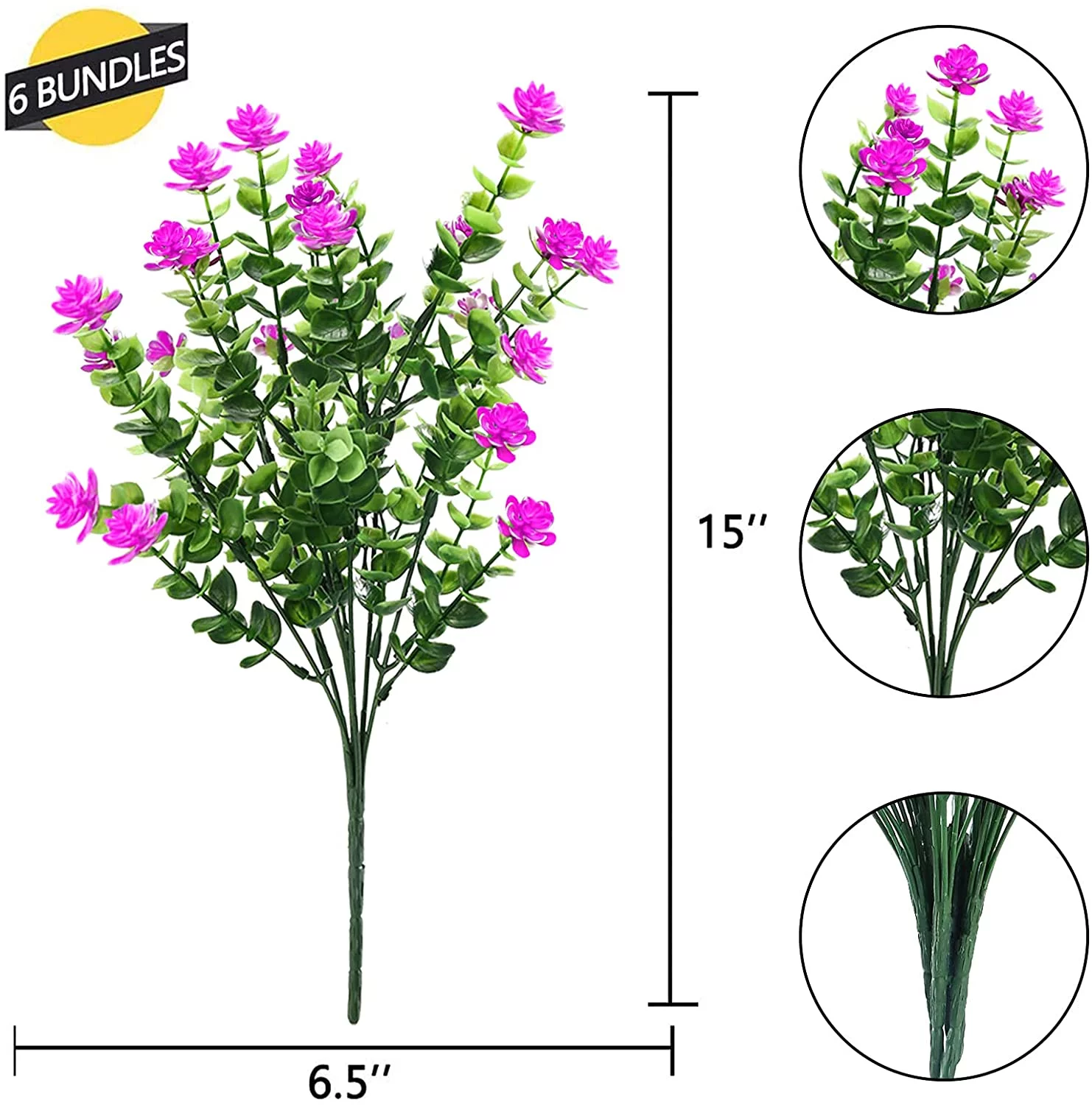 Artificial Daisy Flowers Outdoor Fake Flowers for Decoration No Fade Faux Plastic Flower Garden Porch Window Box Decor (Magenta ,6PCS)