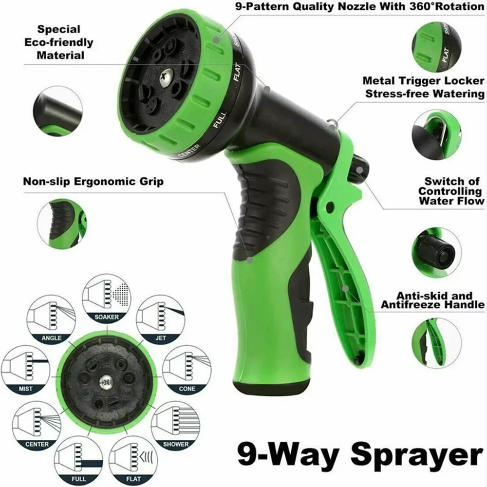 Expandable Garden Water Hose 50 ft, Heavy Duty Stronger Flexible Deluxe w/8 Spray functions ( Green )