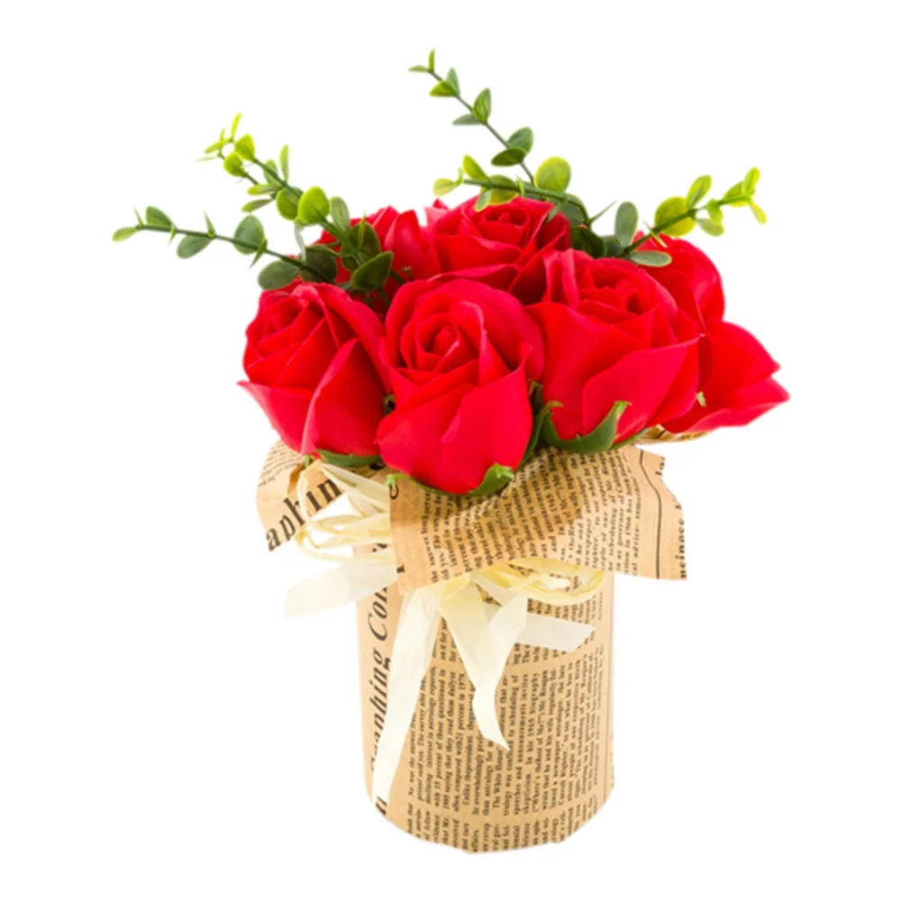 Sapone del Fiore Round Red Plastic Roses in Plastic Pot - 7 Blooms - 4