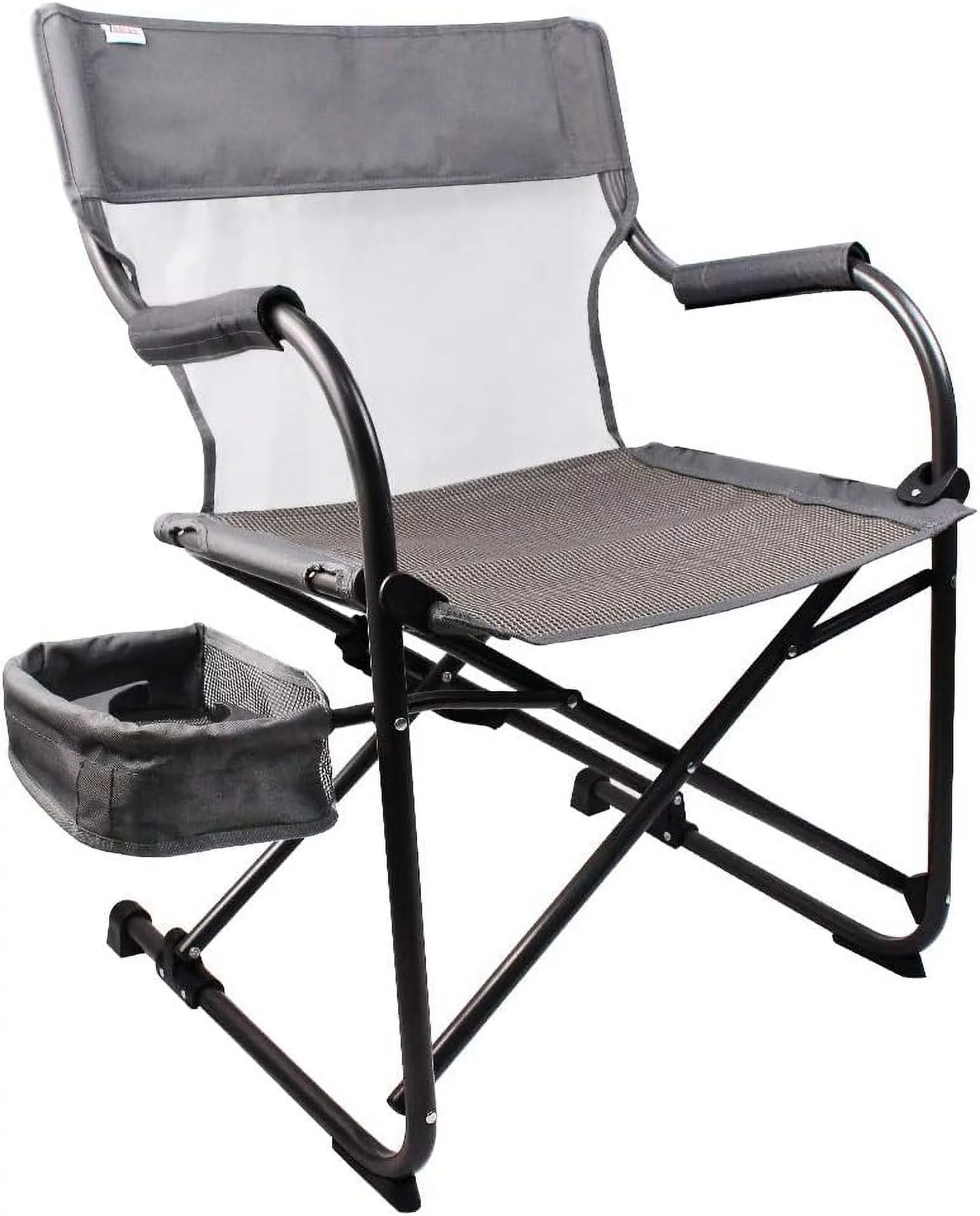 Heavy Duty Portable Foldable Director's Chair, Gray - Perfect for Outdoor Use with Camping and Sporting Events, Side Basket Has Storage for Everyday