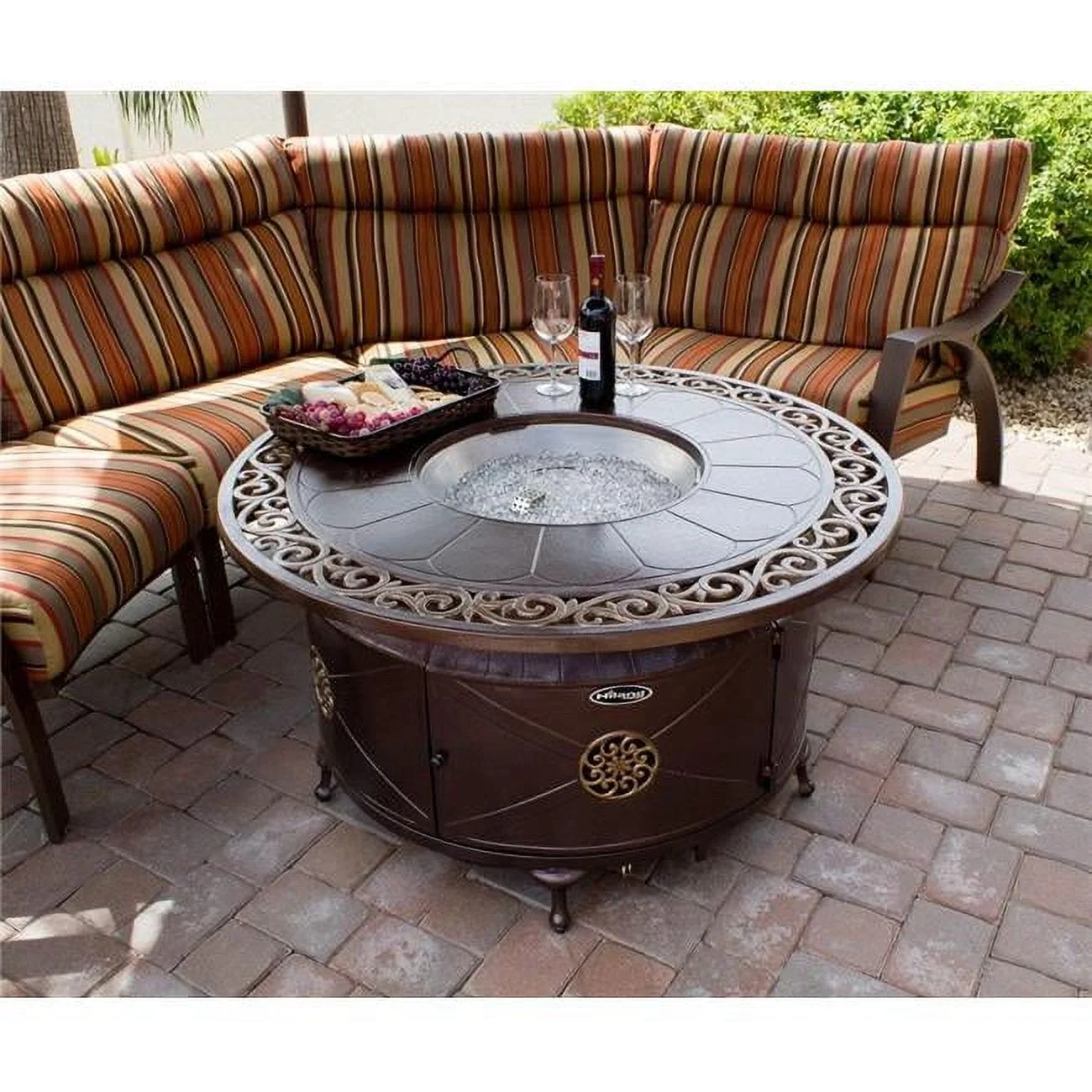 Aluminum Round Fire Pit with Brushed Faux Wood Finish