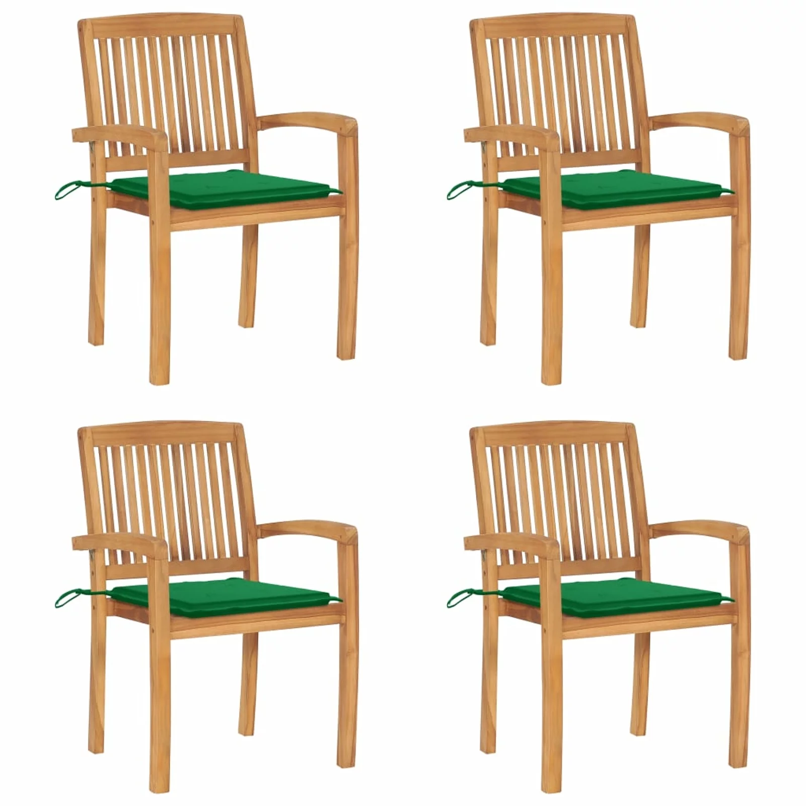 Dcenta Stacking Patio Chairs with Cushions 4 pcs Solid Teak Wood
