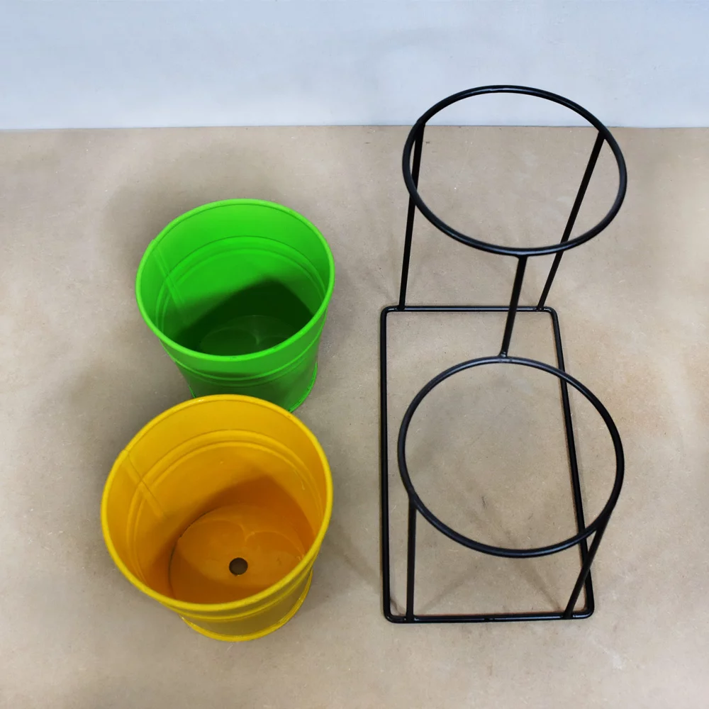 Handmade 100% Iron Round Modern Yellow & Green Coated Color 10.4 x 4.5 x 8.9 Inches Planters Pot 1015