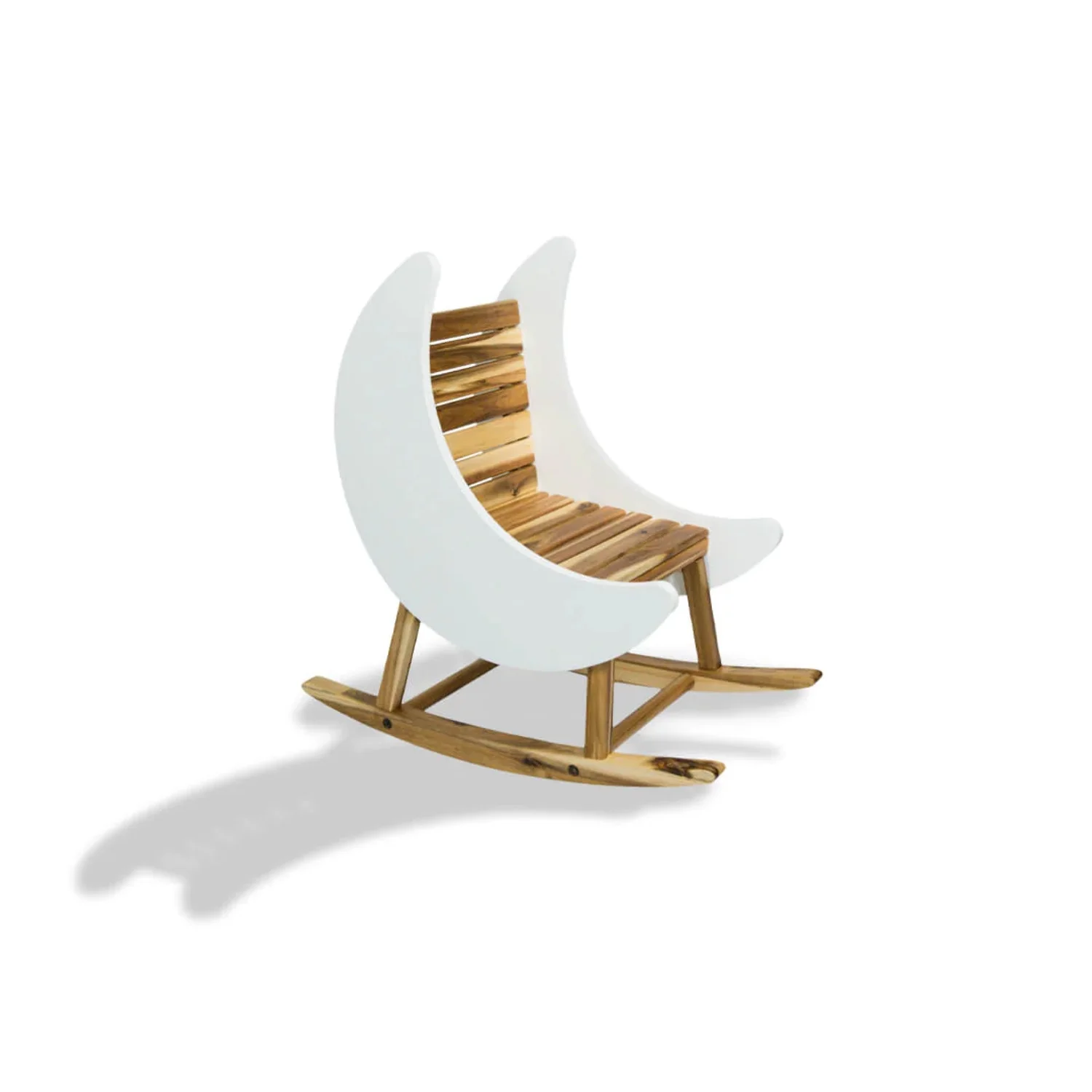 Milk Street Baby Crescent Moon Tot Rocker in Acacia with Snow GREENGUARD GOLD CERTIFIED FINISHES