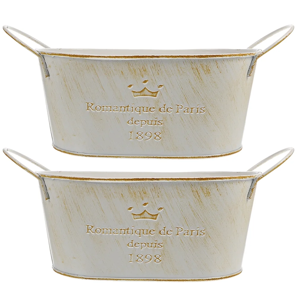 Qumonin Galvanized Oval Planter with Handle - Set of 2