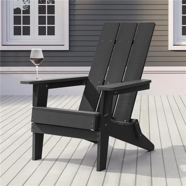 SANLUCE  Black Folding Adirondack Chair, Waterproof HIPS High Load Capacity Patio Chair With Wide Armrests