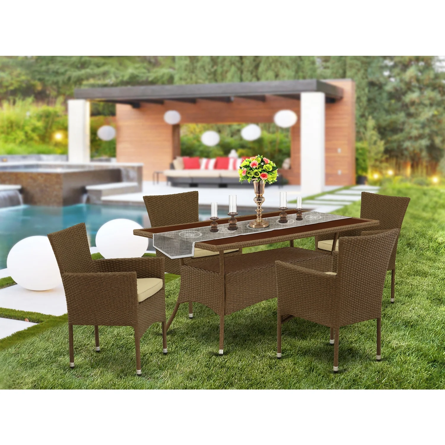 East West Furniture Oslo 5-piece Modern Metal Patio Set in Brown