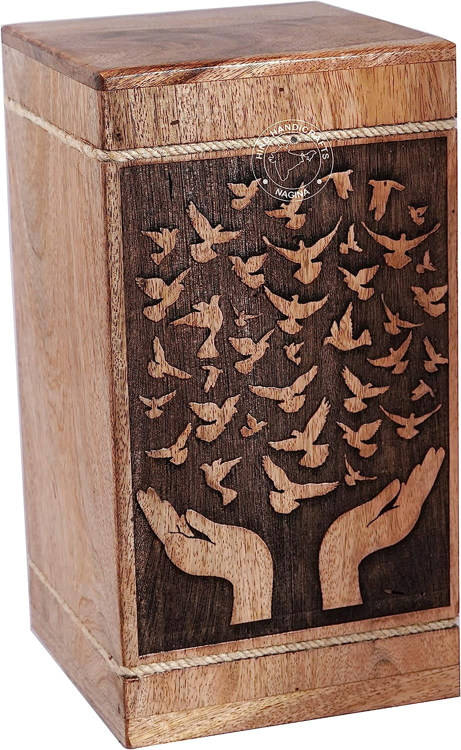 Praying Hand Wooden Urns for Human Ashes Adult Large - Tree of Life Cremation Urn for Ashes -Burial Urn for Columbarium - Funeral Urn Box (250 LB - Hardwood, Dove-1)