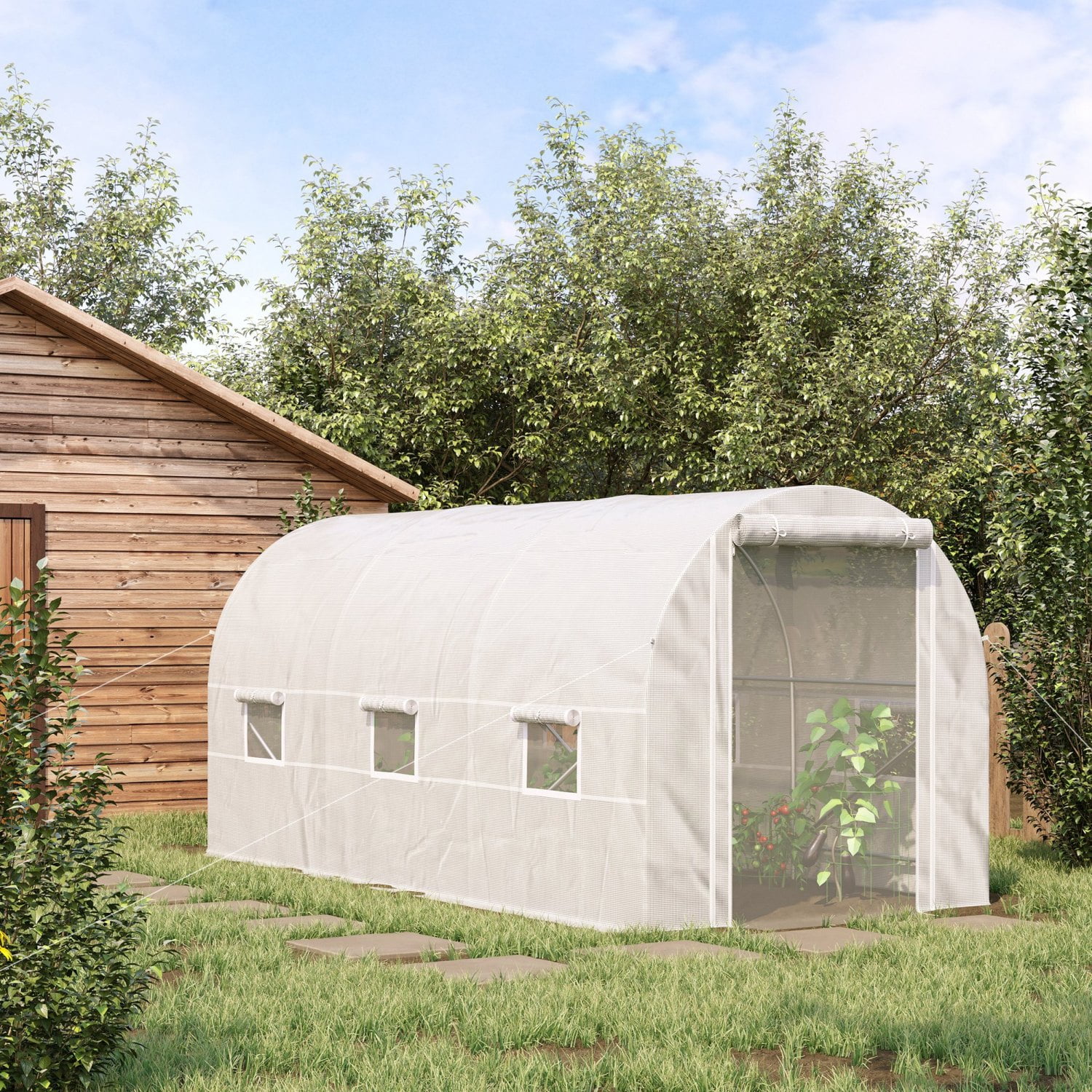 LEIYEHOOM 15‘ x 7‘ x 7‘ Walk-In Tunnel Greenhouse  Large Garden Hot House Kit with 6 Roll-up Windows & Roll Up Door  Steel Frame