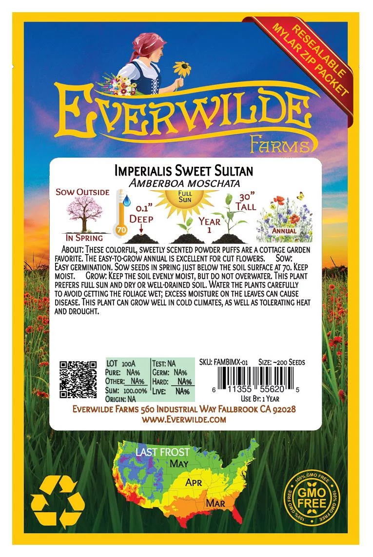 Everwilde Farms - 200 Imperialis Mixed Sweet Sultan Garden Flower Seeds - Gold Vault Jumbo Bulk Seed Packet