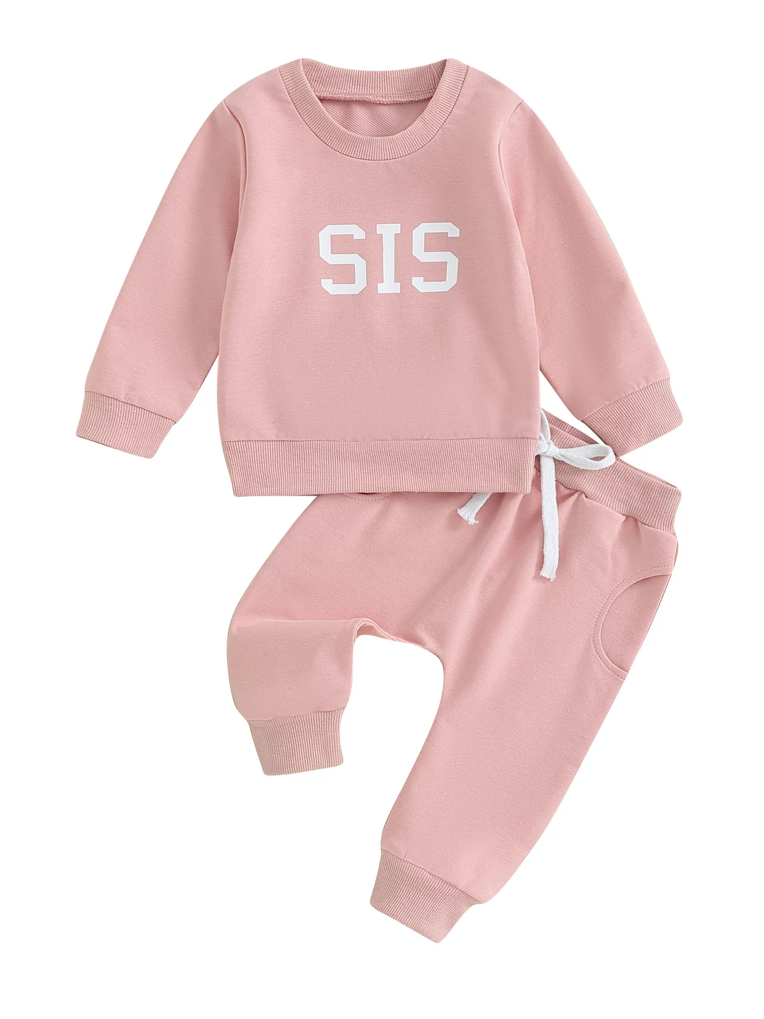 Baby Girl Outfits Toddler Letter Print Long Sleeve Round Neck Sweatshirt and Solid Color Pants Newborn 2 Piece Set