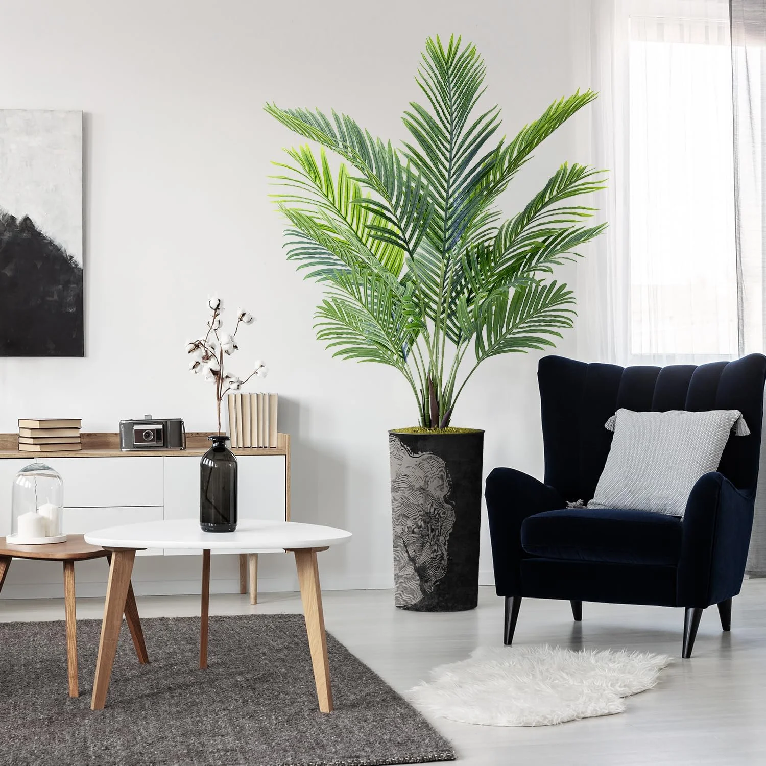 Artificial Tree I Black White Wood Tree Rigs Patter Plater, Fake Areca Tropical Palm Silk Tree For Idoor Ad Outdoor Home Decoratio - 66