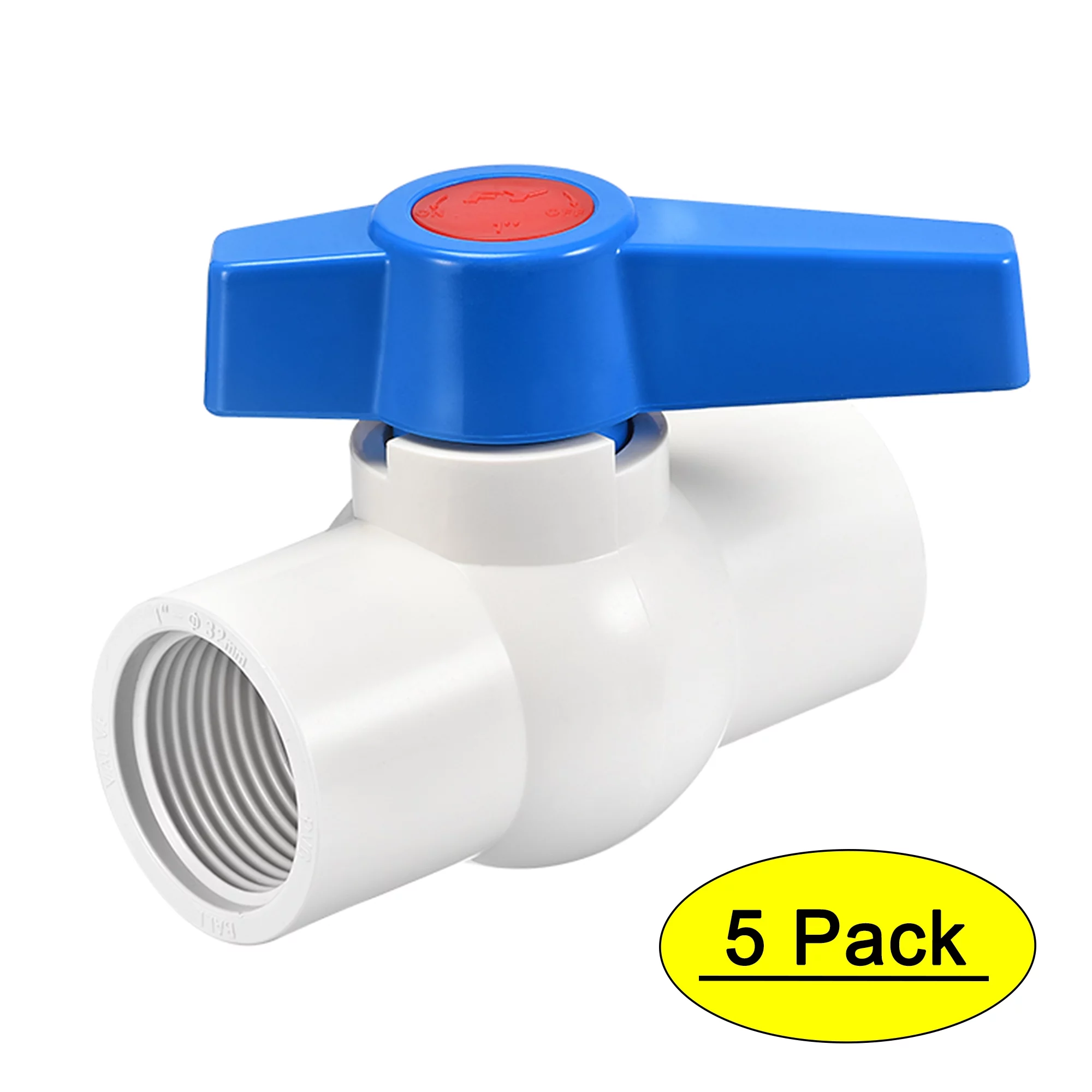 Ball Valve, G1 Female Thread, PVC Valve for Aquarium Setup, Sump Pump, Pool, Garden Sprinkler White Blue 5Pcs