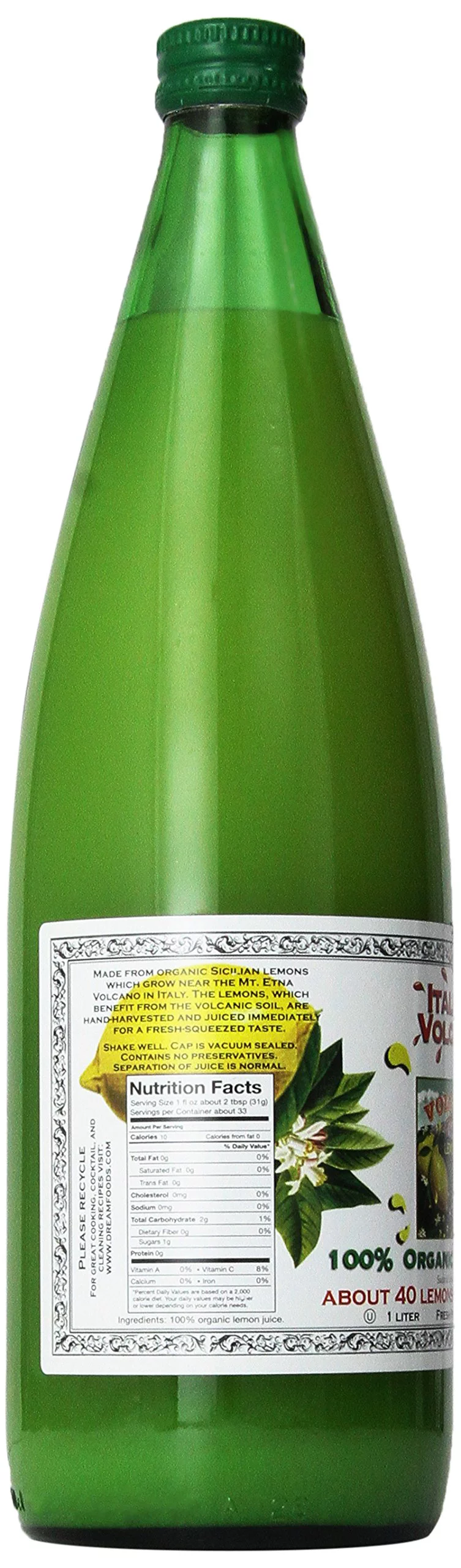 Volcano Juice Lemon Org, 1 Liter 33.8 Ounce (Pack of 6)