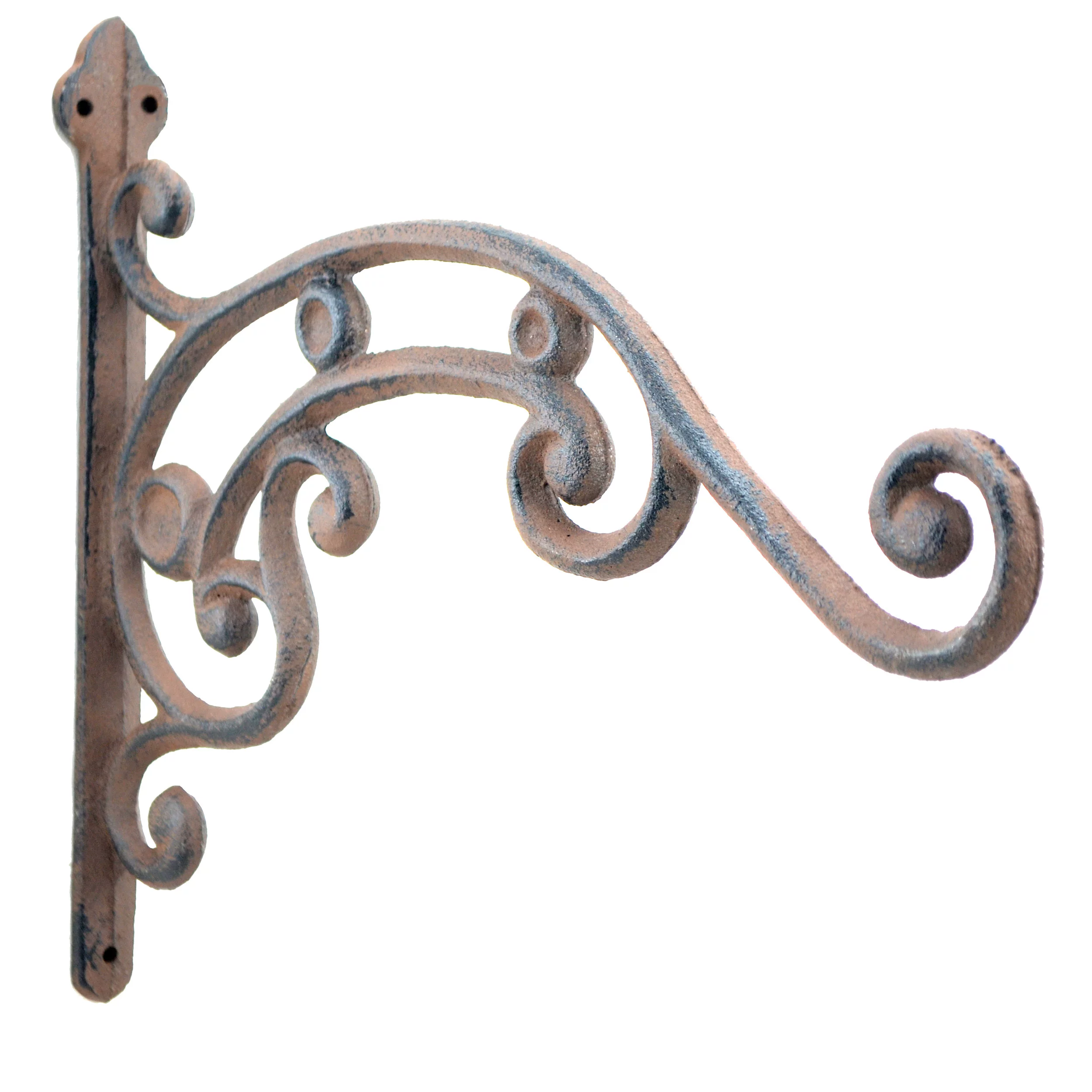Decorative Plant Hanger - Ornate Curled Vine - Brown Cast Iron - 10.75