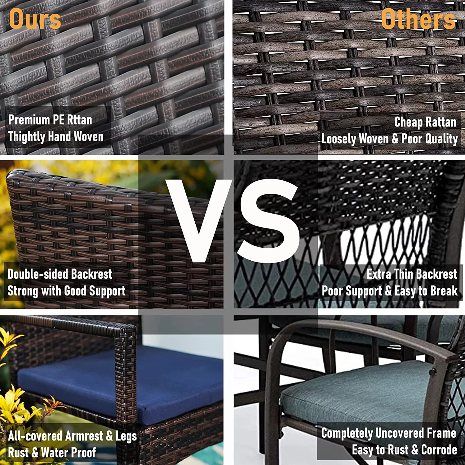 durable & William Outdoor 6 Pieces Dining Set with 4 Rattan Chairs  1 Wood-Like Metal Table and 1 10ft 3 Tier Auto-tilt Umbrella(No Base) Red  Modern Patio Furniture for Poolside  Por