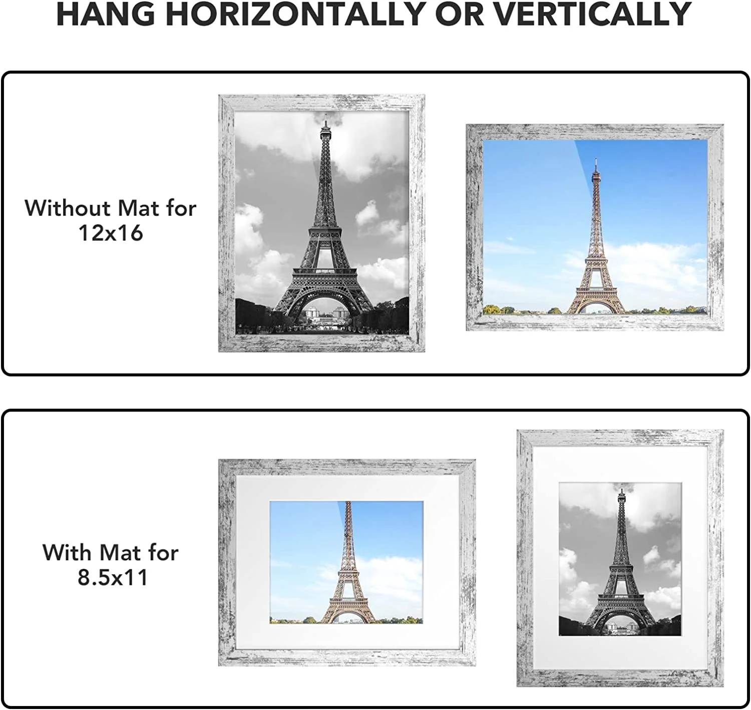 HOUSE DAY 12x16 Picture Frames Set of 6 - Distressed White Farmhouse Rustic Photo Frames, Large Wall Frame Set