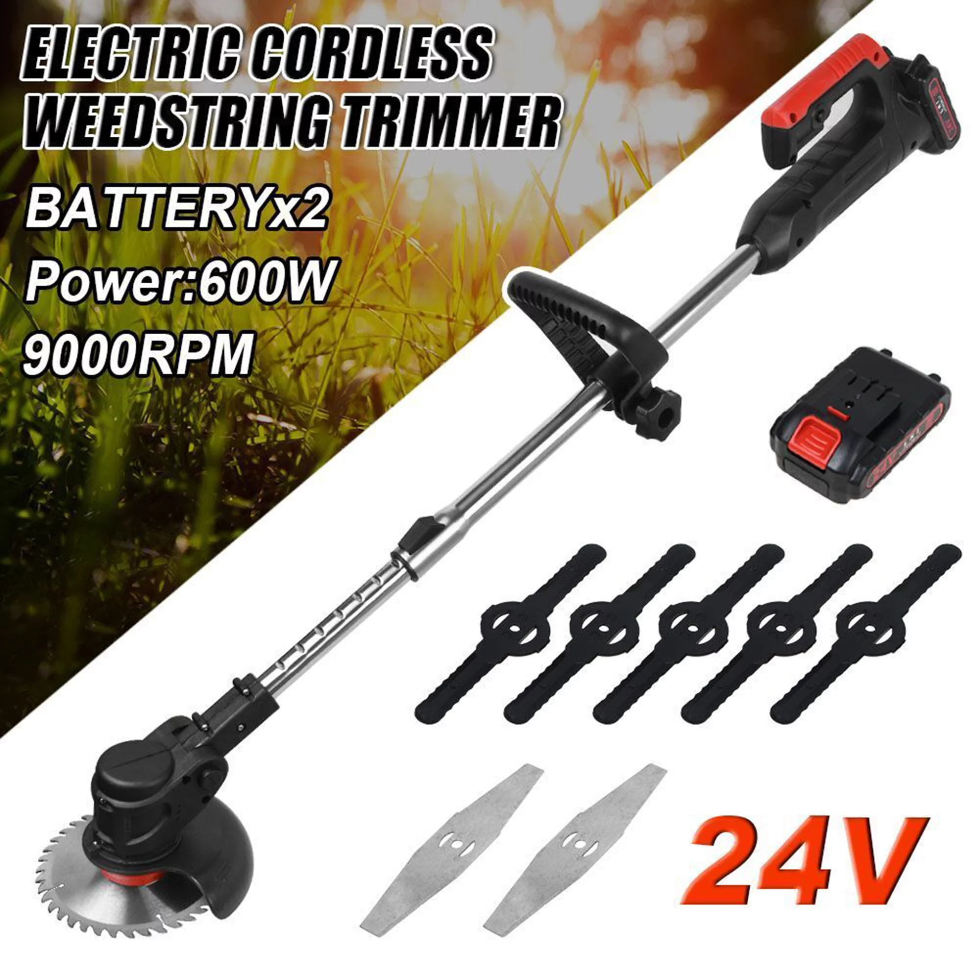 Electric Weed Trimmer Lawn Edger Grass String Cutter with 2 Battery 1 Charger