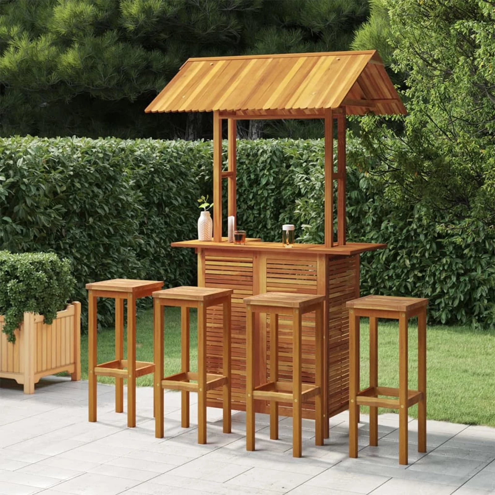 Aibecy 5 Piece Patio Bar Set Solid Wood Acacia