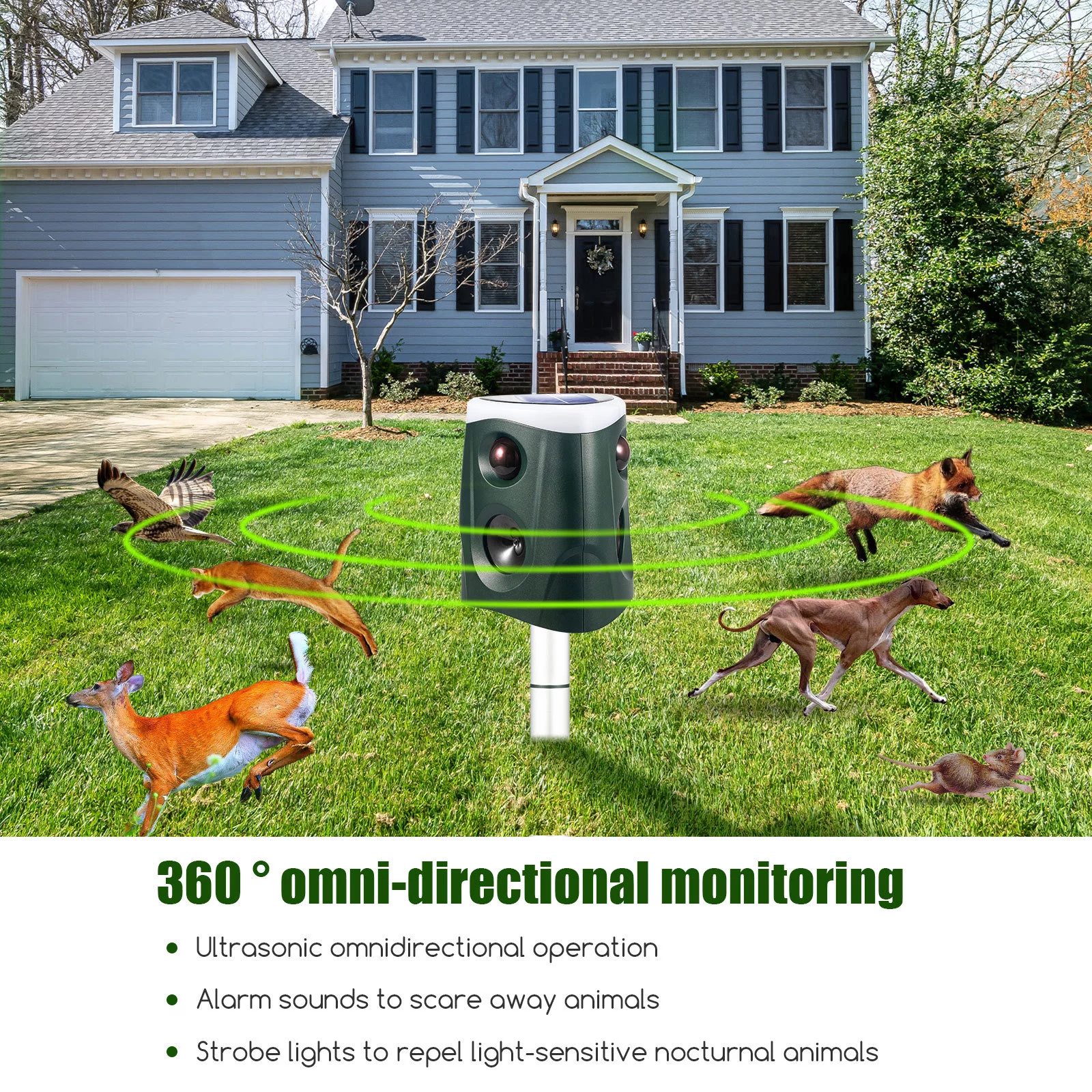 JahyShow New Solar Ultrasonic 360 Degree Snake Repellent Mouse Rodent Repellent Animal Repeller