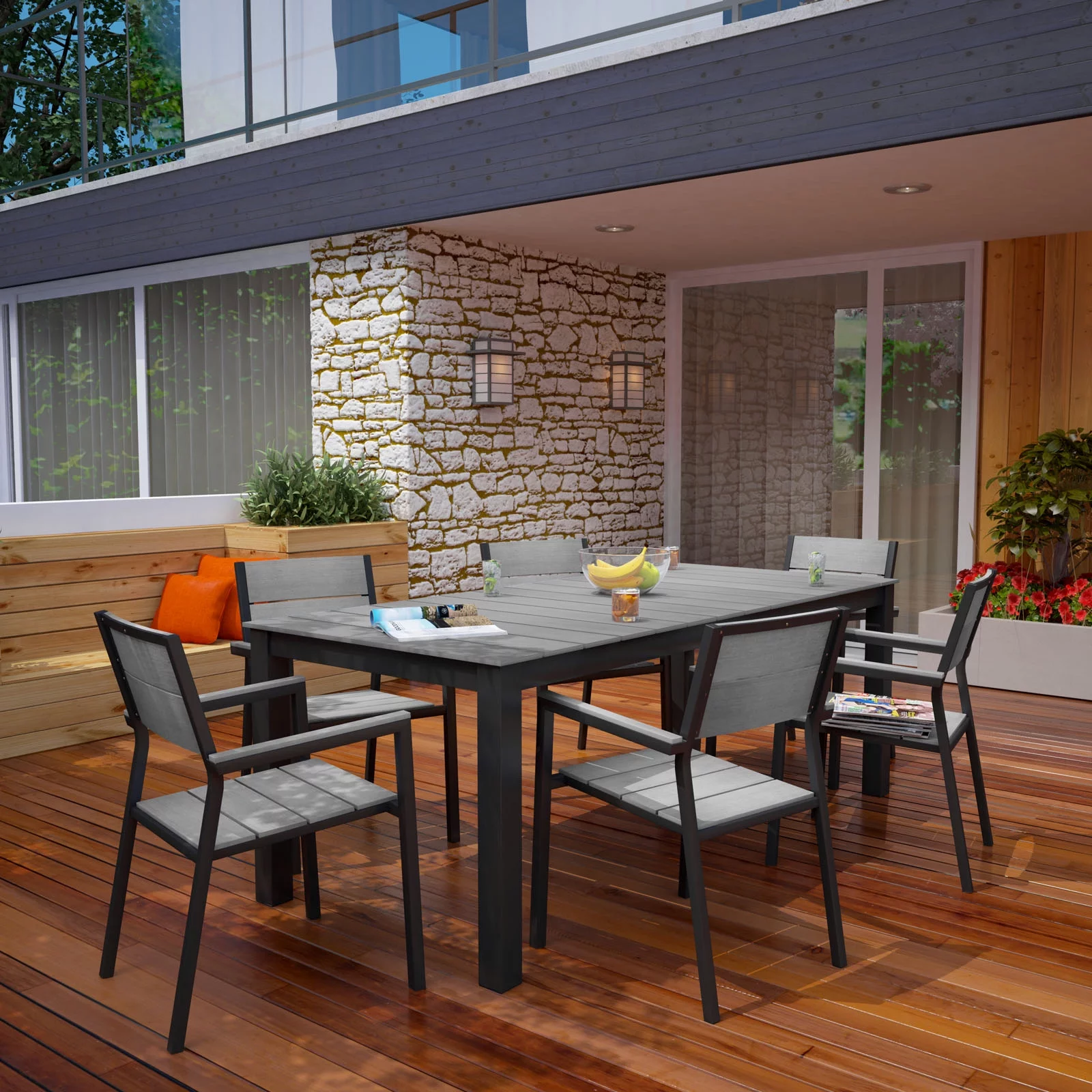 Side Dining Chair and Table Set, Dark Brown Gray, Metal, Outdoor Patio Balcony Cafe Bistro Garden Hospitality Restaurant, Modern Contemporary HB32686