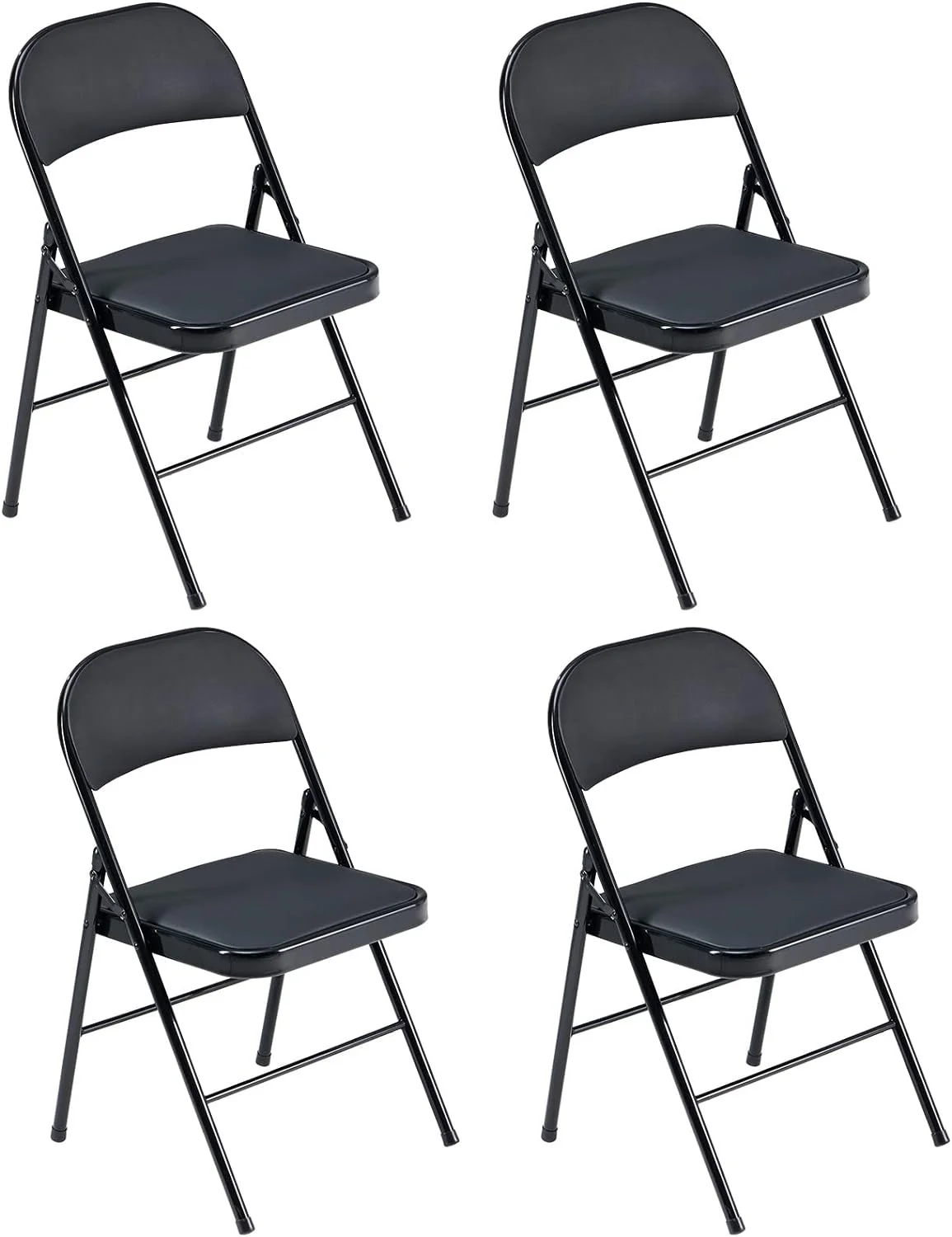 Black Folding Chair Set of 4, Padded Folding Chairs with Steel Frame 330lbs Capacity, Portable Stackable Commercial Folding Chairs for Home Office Wedding Party Indoor Outdoor Events