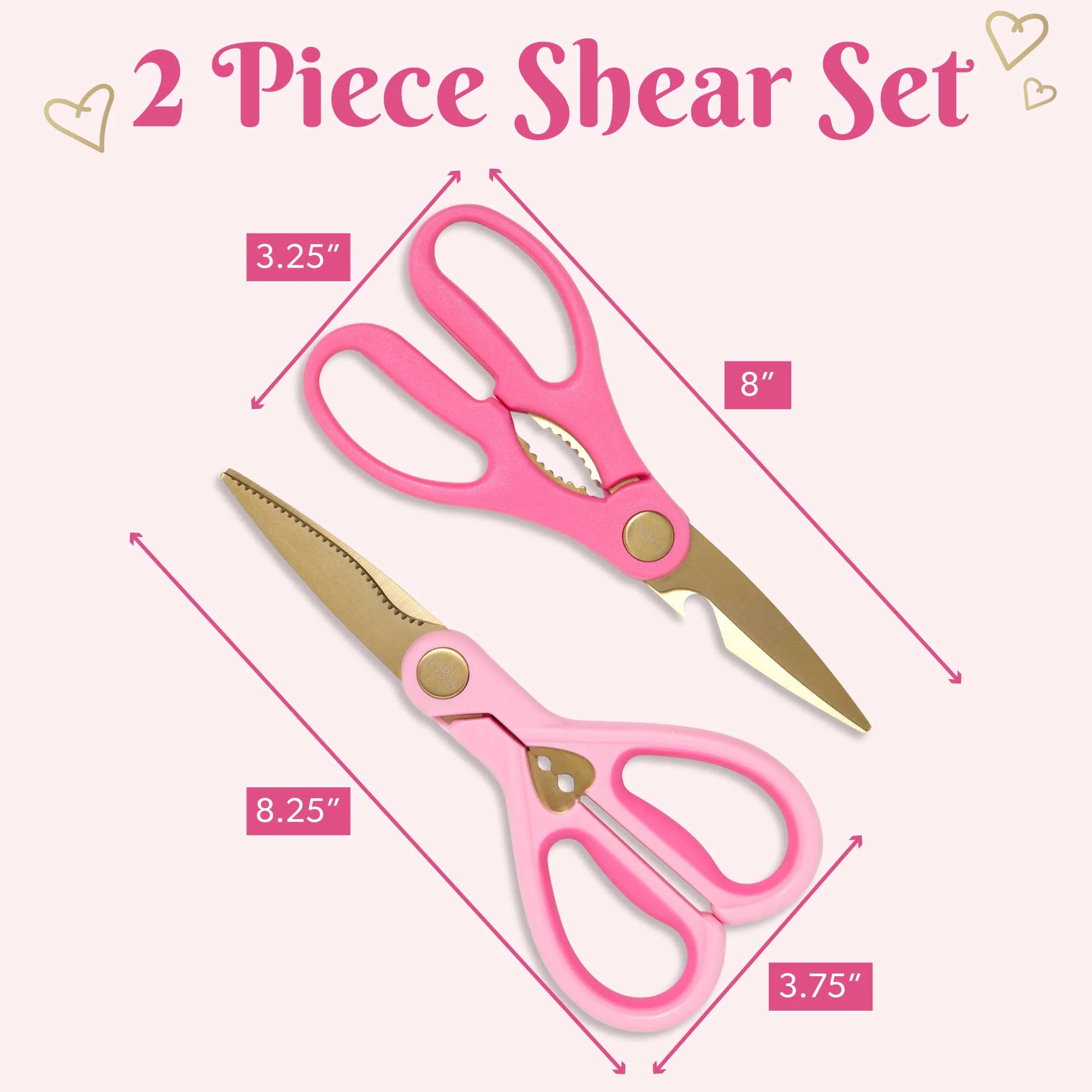 Paris Hilton 2 Pack Kitchen Shears, Stainless Steel Blades, Pink