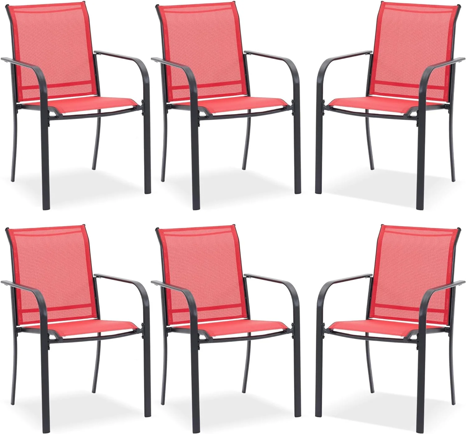 VICLLAX 6 Pieces Outdoor Chairs Set, Metal Stackable Patio Sling Chairs for Lawn Garden, Red