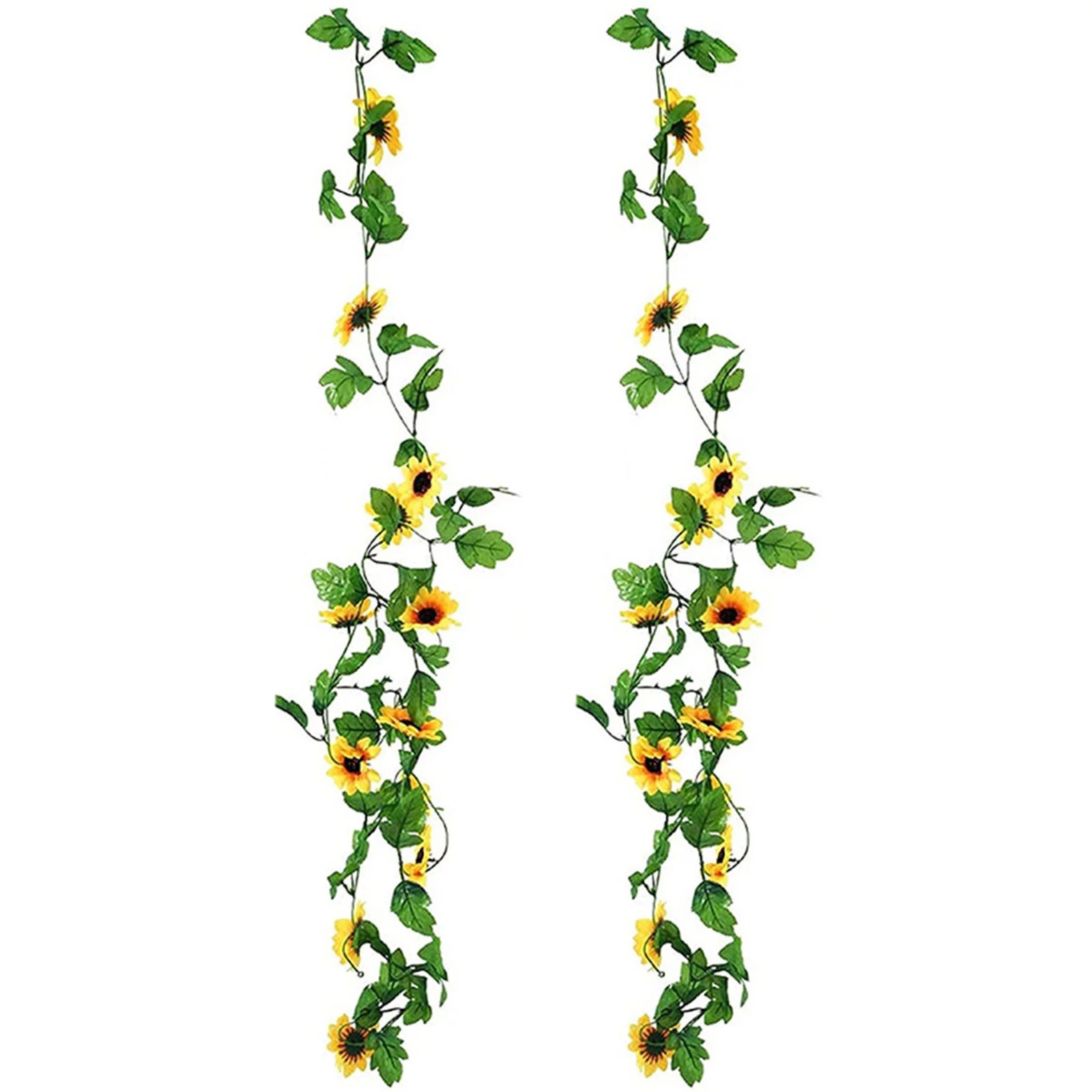 HALJEN Green Artificial Flowers for Decoration 7.8 Ft Artificial Sunflower Garland 1Pcs Silk Yellow Vine Flowers for Indoor Decor Diy Rattan for Home Office Garden Wedding Decorations2Pcs