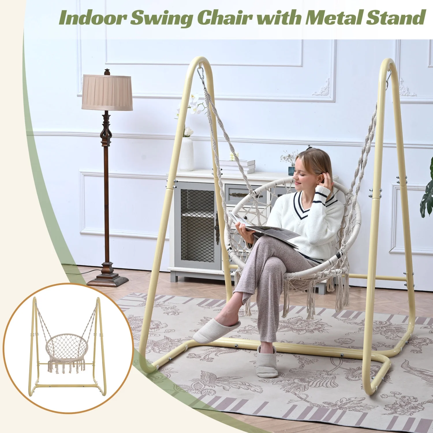 Handmade Macrame Swing Chair - Stylish and Comfortable Hammock Chair with Stand for Relaxing Swings