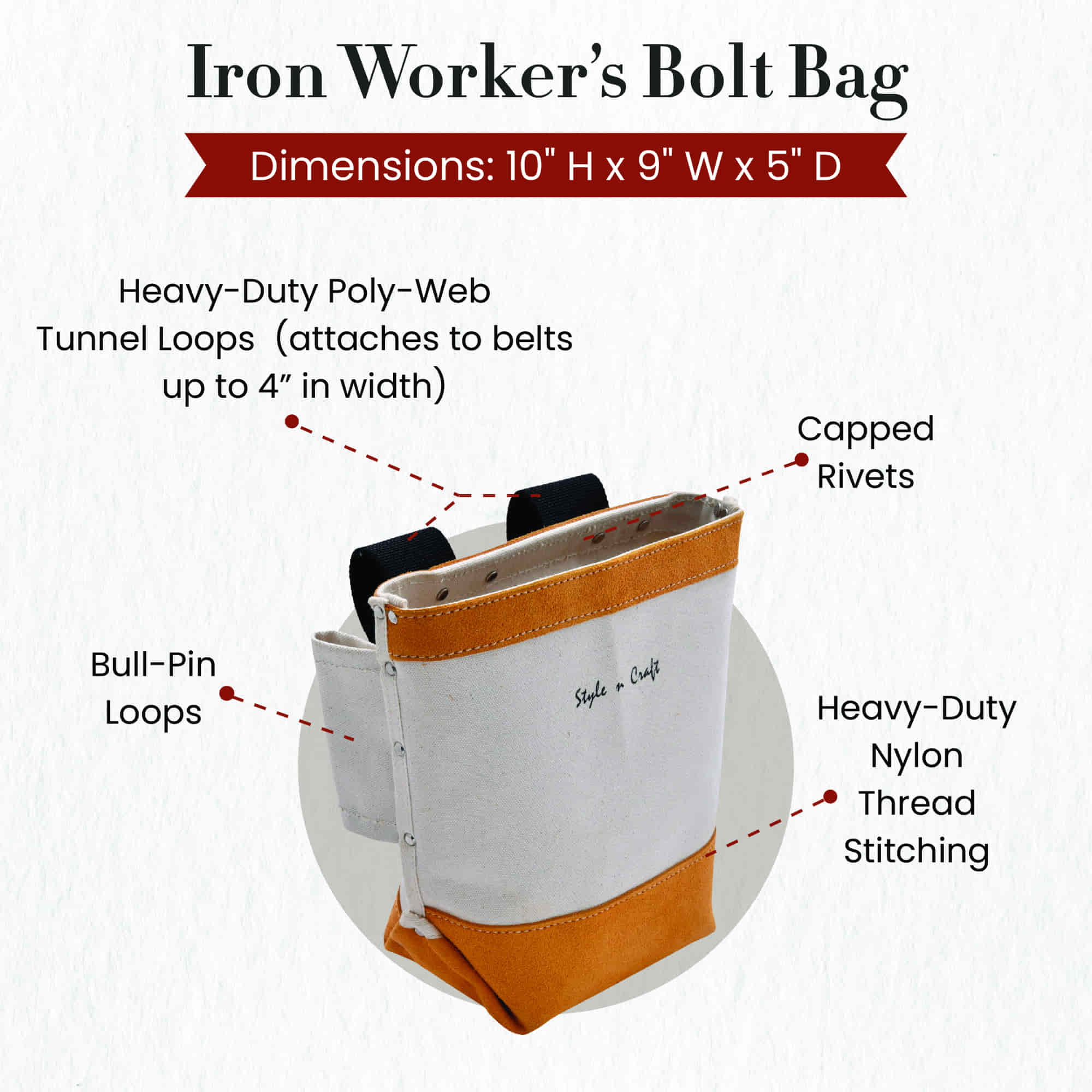 97515 - Bolt Bag with 2 Bull-Pin Loops in Canvas and Suede Leather Combination | Style n Craft