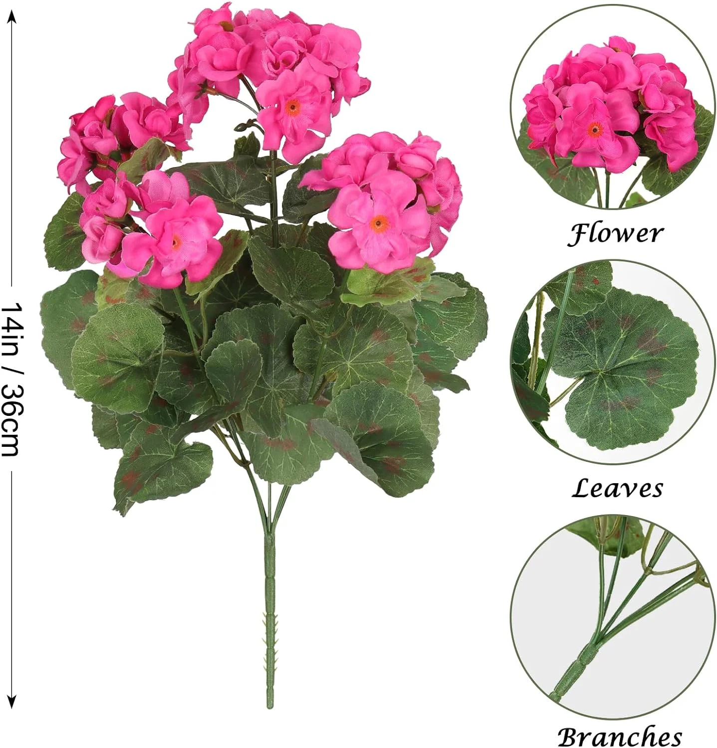 Zukuco Artificial Flowers for Outdoors, 4 Pack Geraniums Silk Flowers UV Resistant No Fade Faux Flowers Geraniums Bush for Home Outdoor Garden Porch Window Vase Wedding Decor (Rose Red)