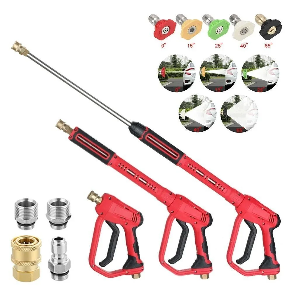 High Pressure 4000PSI Car Power Washer Gun Spray Wand Lance Nozzle and Hose Kit, Water Spraying Metal Gun, 5 Nozzles, Brass Connector