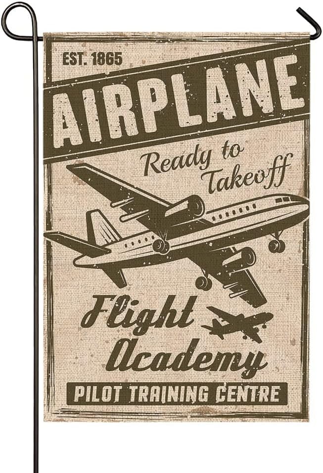 Garden Flag Airplane Small Yard Flag 30x45 cm Fade Resistant Double Sided Vertical Great For Holiday Outdoor Decoration Flight Academy Retro Pilot Training Centre Aircraft Jet