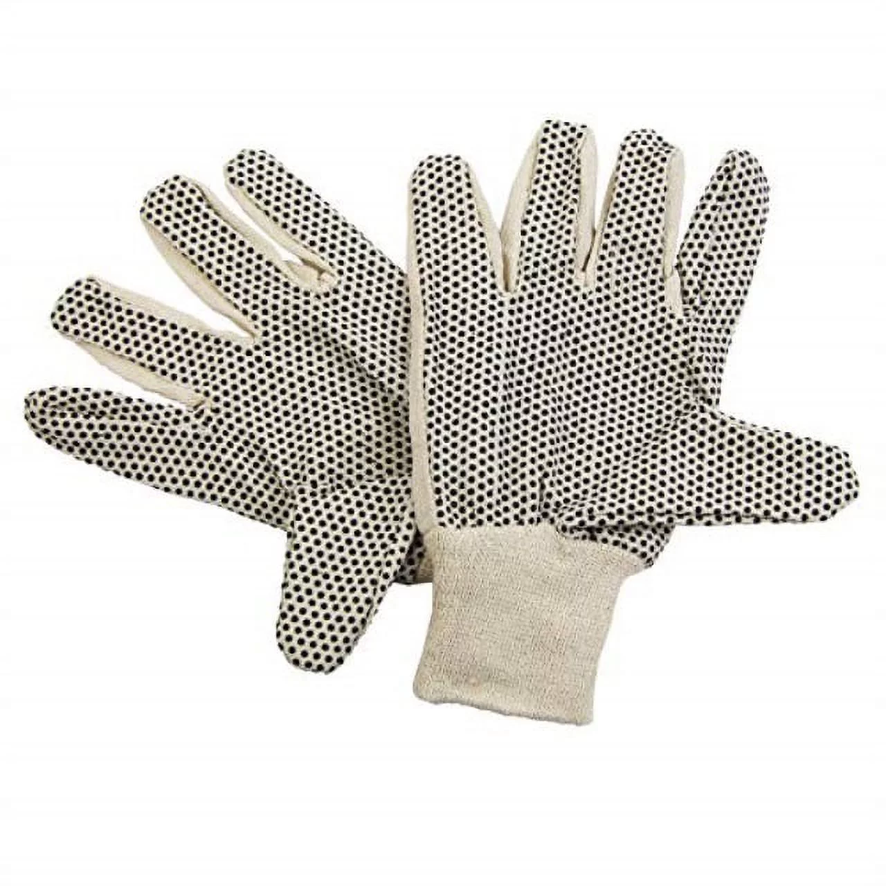 12 Pairs Large Cotton Canvas Knit Protection Work Gloves with Black PVC Dots for Hand Grip Painter Mechanic Gardening Glove for Men Women Beige 24 Count Bulk