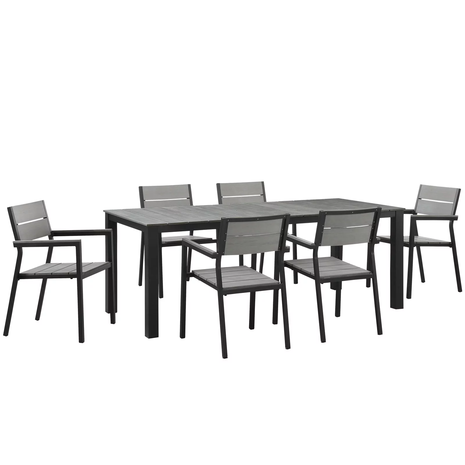 Side Dining Chair and Table Set, Dark Brown Gray, Metal, Outdoor Patio Balcony Cafe Bistro Garden Hospitality Restaurant, Modern Contemporary HB32686