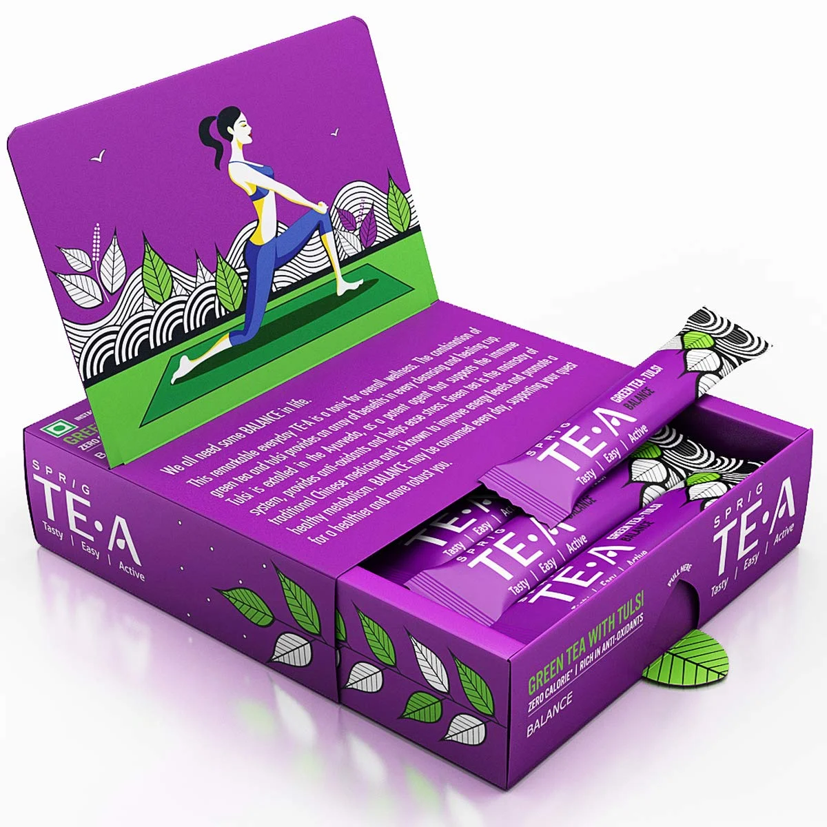Sprig Green Tea With Tulsi |Fresh Tulsi| Fully Soluble Green Tea |Low Bitterness | Antioxidant Rich |Boost Immunity| Reduce Stress And Anxiety |No Additives |25