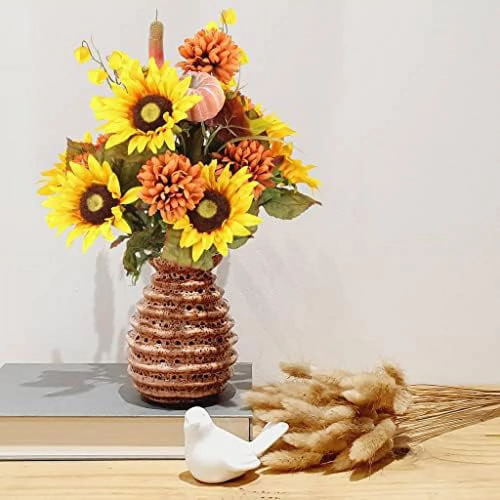 ABN3B002-GD 18 Stems Home Office/Wedding/Restaurant Decoration Arrangement Artificial Sunflower/Mum/Zinna Flowers Bush, Gold, F. GD Mix