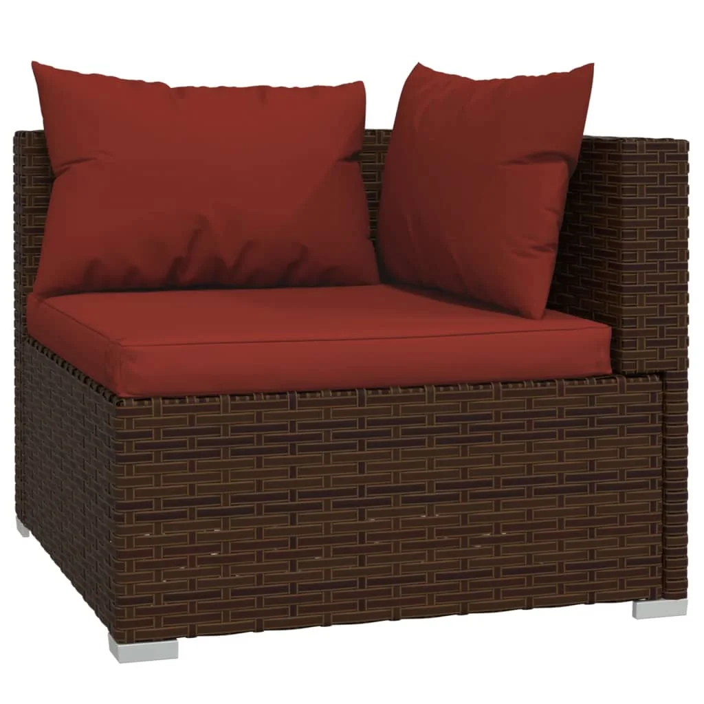 Anself 8 Piece Patio Set with Cushions Poly Rattan Brown