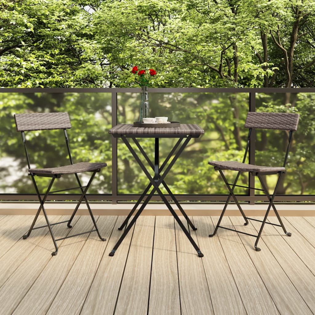 Tomshoo 3 Piece Folding Bistro Set Gray Poly Rattan