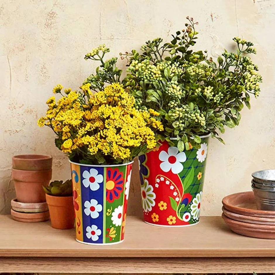 Set of 2 Talavera-Inspired Planters
