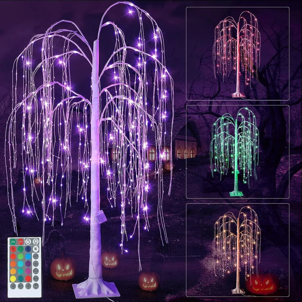 256 LED 5.5FT Colorful Lighted Willow Tree, RGB Color Changing Weeping Willow Tree with Remote