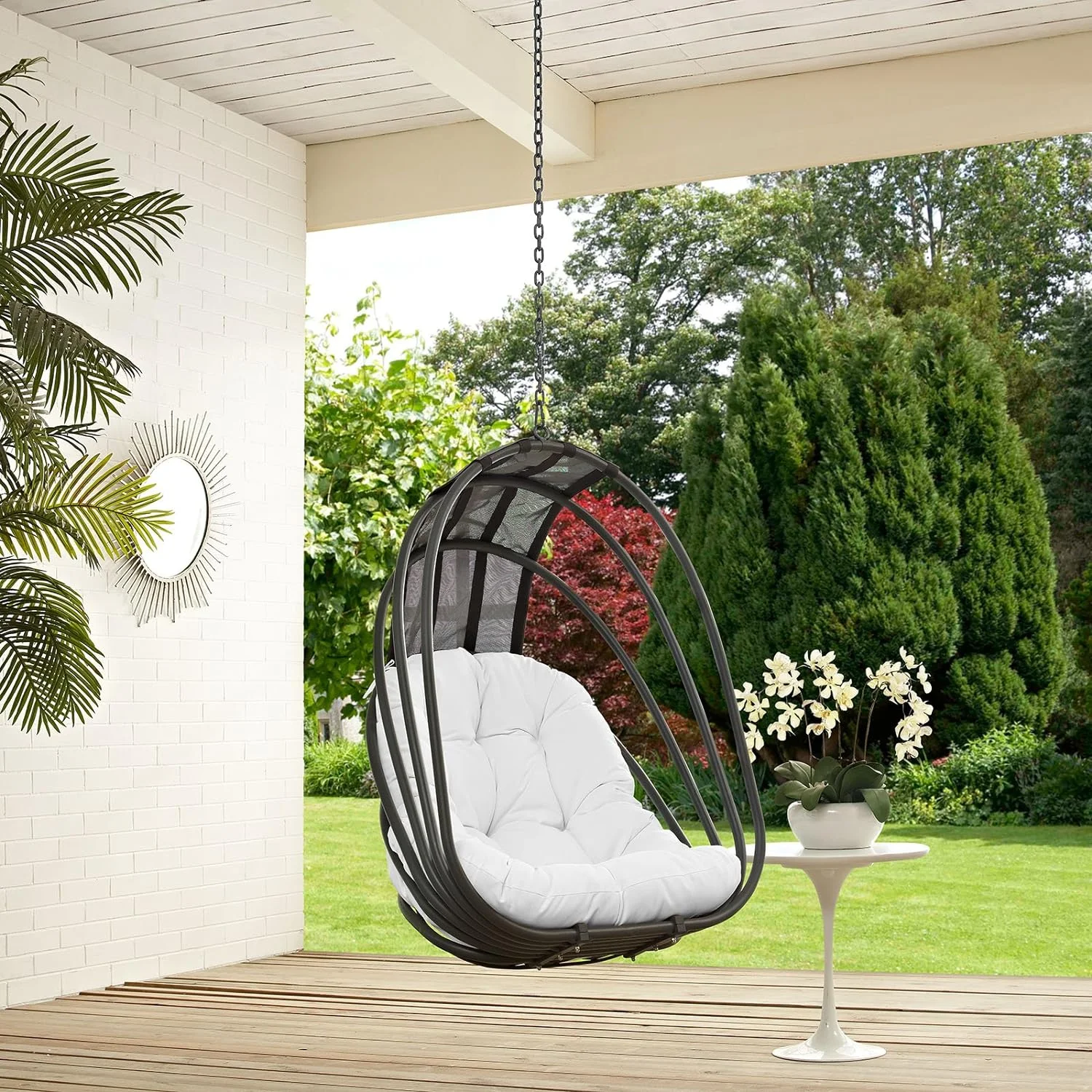 MINGFENG EEI-2656-WHI-SET Whisk Outdoor Patio Set with Hanging Steel Chain, Swing Chair Without Stand, White